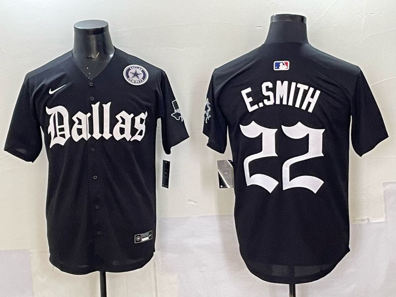 Men 2025 Nike Dallas Cowboys 22 E.Smith Black 5th generation Joint Name Limited NFL Jersey 012